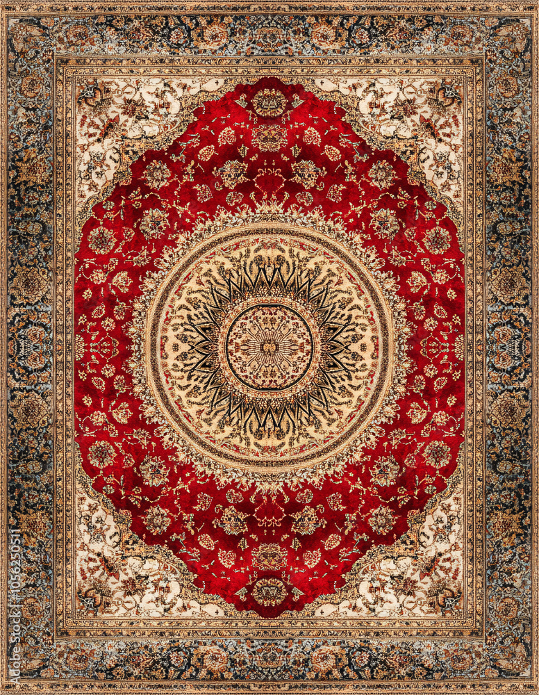 Persian Carpet with Beige and Red Floral Medallion Persian Carpet with Beige and Red Floral Medallion