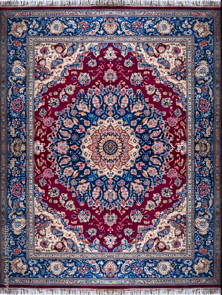Overhead view of classic Persian rug with floral design Overhead view of classic Persian rug with floral design