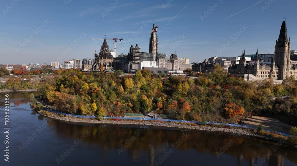 Aerial of Downtown Ottawa Autumn Colors