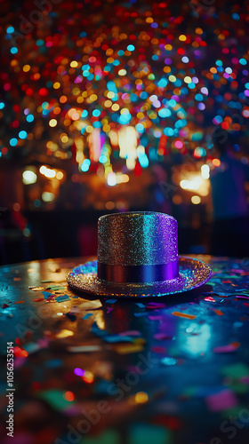 Obraz na płótnie festive background featuring a decorative top hat with sparkles, colors, and lights for a celebration w salonie