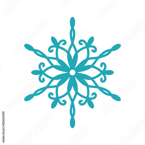 Beautiful snowflake, detailed hand drawn flat vector illustration. Graphic outline doodle drawing. Christmas and New Year symbol. Unique snowflake silhouette icon for frosty winter designs and decor