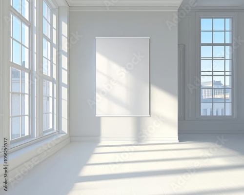 Blank poster mockup displayed in an interior 3D rendering