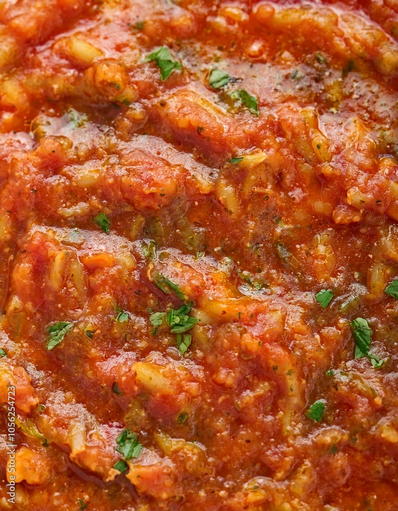 Close up of red sauce with herbs Close up of red sauce with herbs