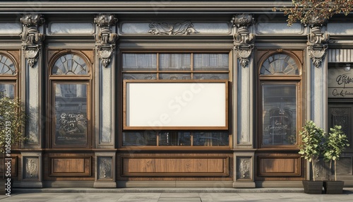 Chic Vintage Cafe Facade with Windows and a Blank Signage for a Coffee Business Mockup