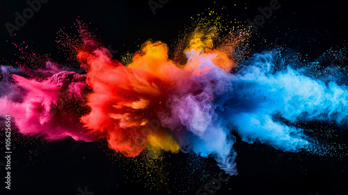 Explosion of colored powder on black background