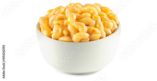 Mac and cheese in a white bowl with no walls 