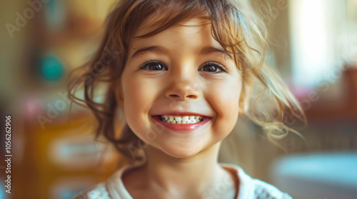 Female portrait of charming child of three years with a beautiful smile