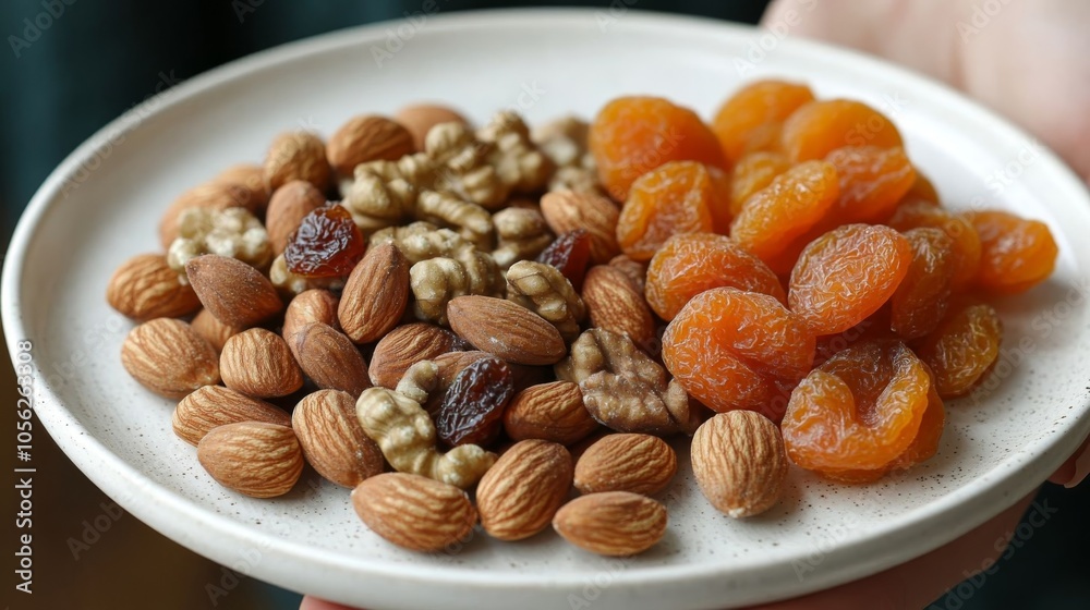 Plate of mixed nuts and dried fruits. Plate of mixed nuts and dried fruits.