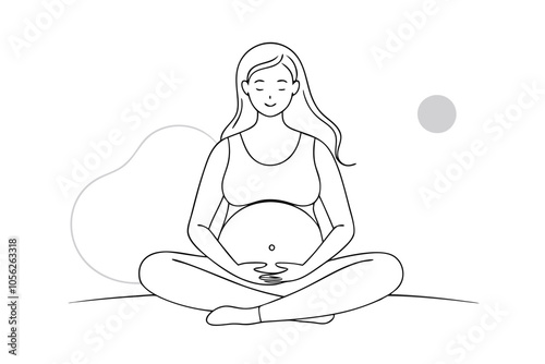 Artistic Line Drawing of a Cross-Legged Pregnant Woman: A Celebration of Pregnancy