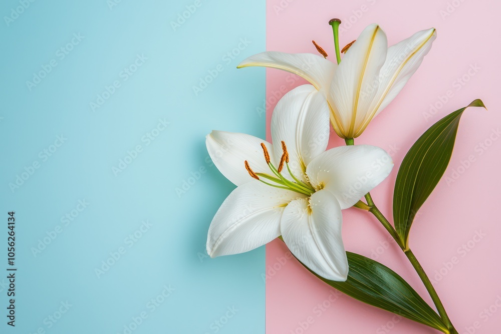 Floral background with a white lily on a matching color backdrop, ideal for beauty and spa marketing. Floral background with a white lily on a matching color backdrop, ideal for beauty and spa marketing.