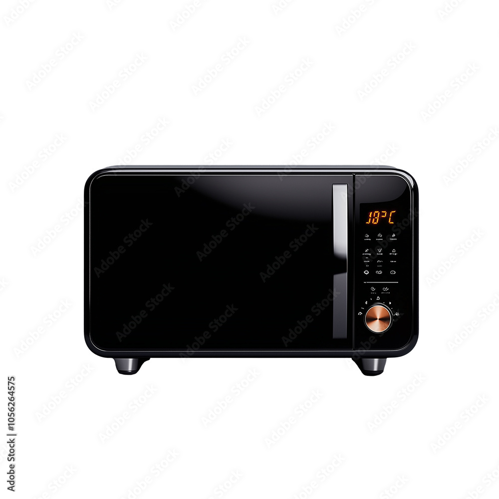 Fototapeta premium Black digital microwave oven on transparent background