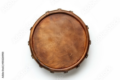 Overhead view of drum skin on white background photo