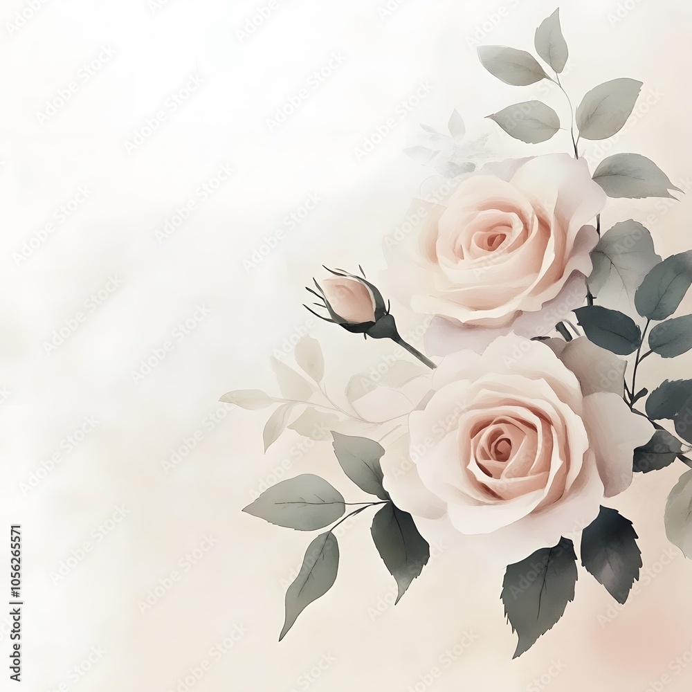 A soft, elegant illustration of pink roses and leaves on a light background. A soft, elegant illustration of pink roses and leaves on a light background.