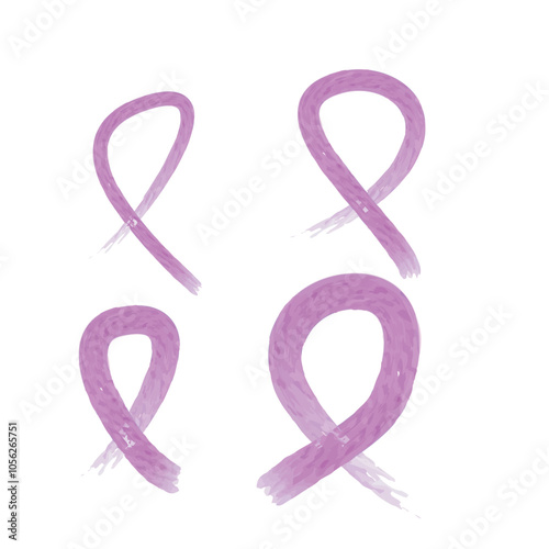 Set of 4 purple awareness ribbon icons, simple icon illustration - animal abuse, Alzheimer's disease, domestic violence, epilepsy awareness.