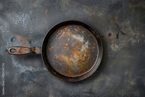 Stained old aluminium pan with burned coating and fat photo