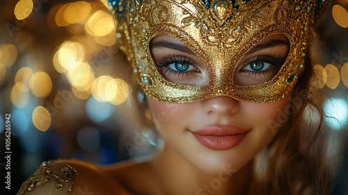 Glamorous Girl with Glittering Masquerade Mask