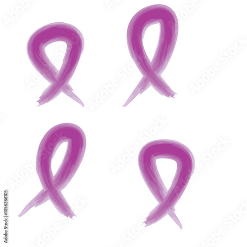 Set of 4 purple awareness ribbon icons, simple icon illustration - animal abuse, Alzheimer's disease, domestic violence, epilepsy awareness.