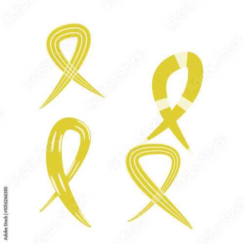 Set of 4 yellow awareness ribbon icons, simple icon illustration - suicide prevention awareness.