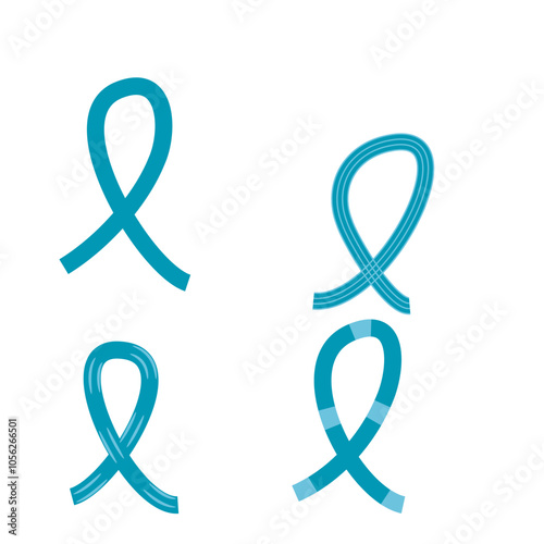 Set of 4 teal awareness ribbon icons, simple icon illustration -PTSD, sexual assault awareness.