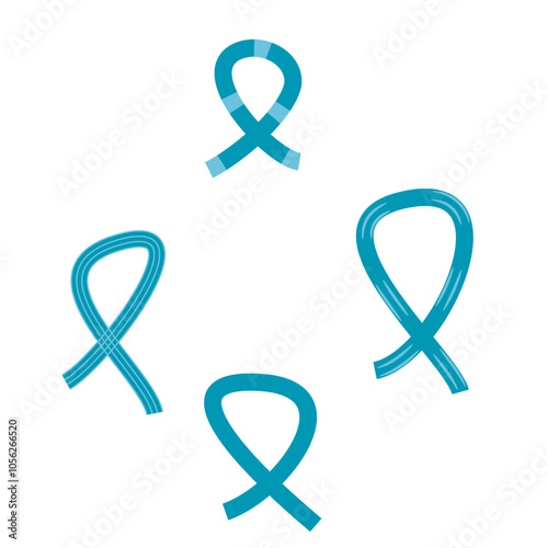Set of 4 teal awareness ribbon icons, simple icon illustration -PTSD, sexual assault awareness.