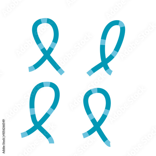 Set of 4 teal awareness ribbon icons, simple icon illustration -PTSD, sexual assault awareness.