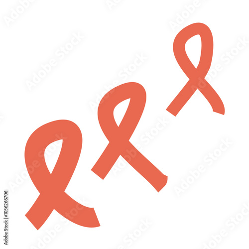 Set of 3 red awareness ribbon icons, simple icon illustration - Multiple Sclerosis, drunk driving prevention, drug prevention, HIV/AIDS awareness.