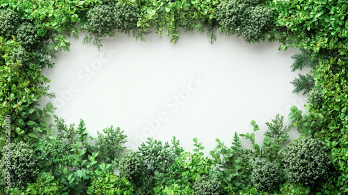 Green grass frame with copy-space. Square border template isolated on white background. Abstract plant texture