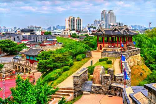 Banghwasuryujeong or Dongbukgangnu Pavilion of Hwaseong Fortress in Suwon, UNESCO world heritage in South Korea photo