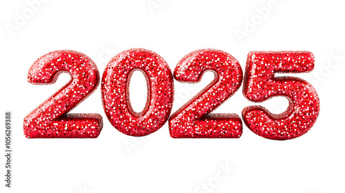 Happy new year 2025, red numbers isolated on transparent background