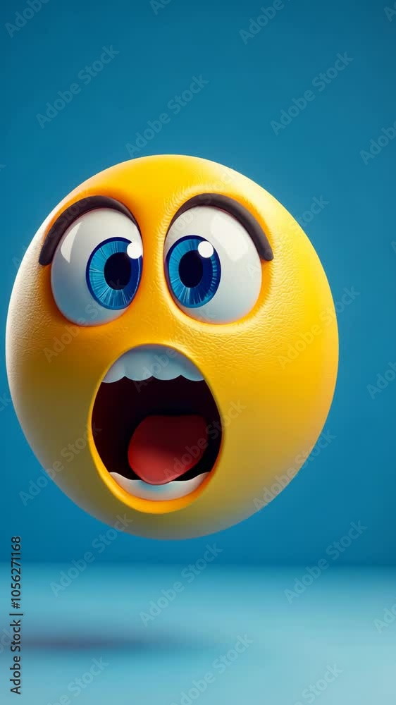 Yellow emoji showing surprise on blue background