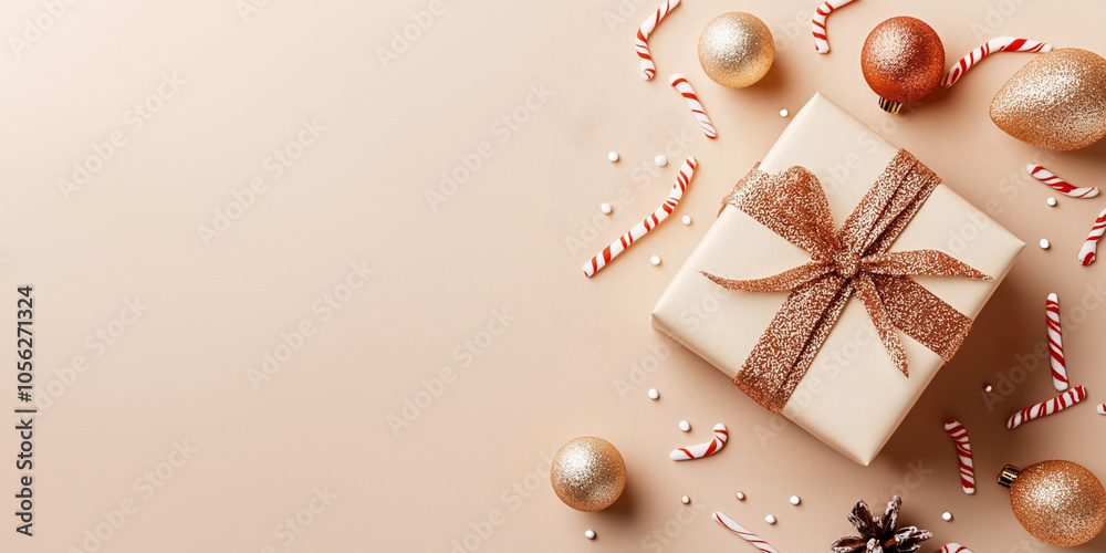 Fototapeta premium Christmas and New Year greeting card, top view, with copy space