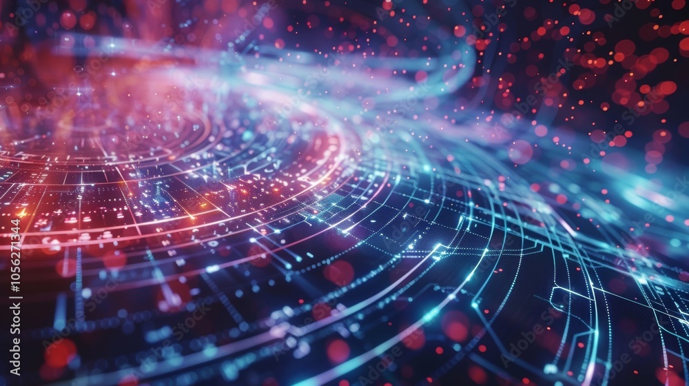 Complex network of glowing lines and particles expanding on a digital surface, representing advanced technology, innovation, and the future of computing Complex network of glowing lines and particles expanding on a digital surface, representing advanced technology, innovation, and the future of computing