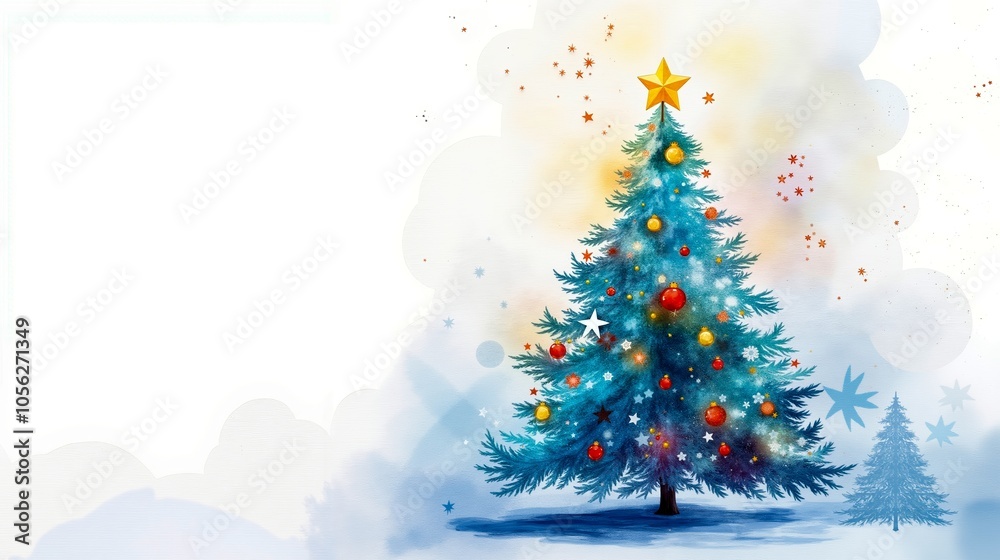 A watercolor painting of a christmas tree with a star on top A watercolor painting of a christmas tree with a star on top