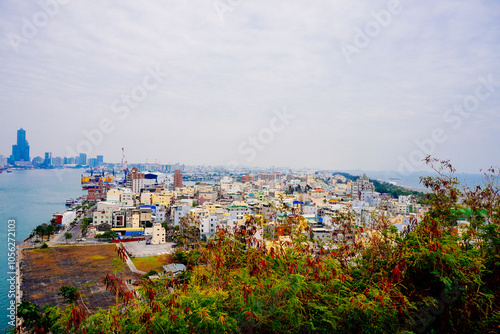 Kaohsiung, Taiwan, Republic of China, 01 25 2024: The landscape of Cijin island, lighthouse and cihou fort	 photo