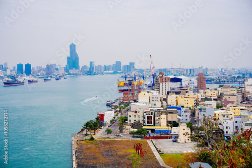 Kaohsiung, Taiwan, Republic of China, 01 25 2024: The landscape of Cijin island, lighthouse and cihou fort	 photo