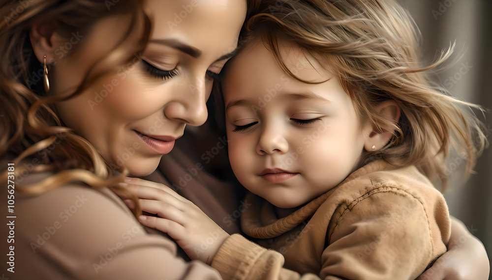 A serene moment of affection unfolds between a woman and child, enveloped in warmth and gentle light, capturing the essence of love and connection in their embrace A serene moment of affection unfolds between a woman and child, enveloped in warmth and gentle light, capturing the essence of love and connection in their embrace