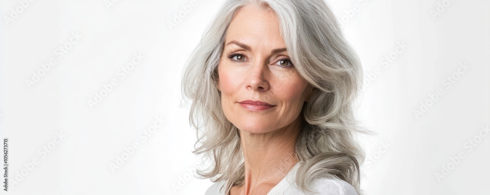 Mature woman isolated on white, focused on skincare beauty concepts. Mature woman isolated on white, focused on skincare beauty concepts.