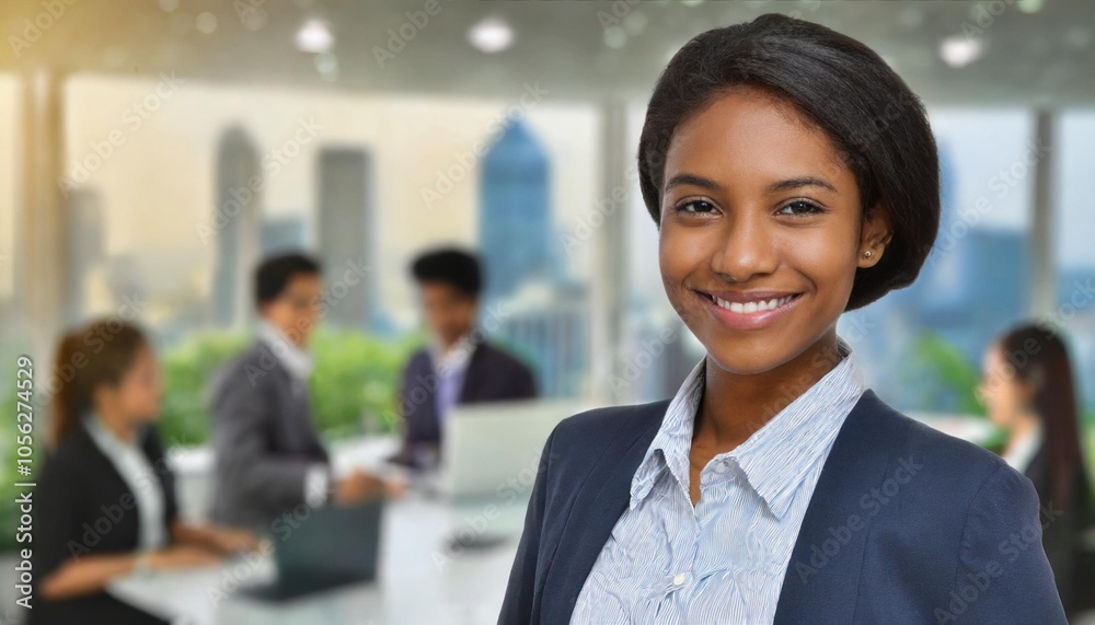 Smiling Bussinesswoman on blur office background Smiling Bussinesswoman on blur office background