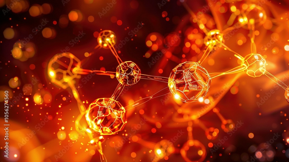 Abstract Orange Molecular Structure with Bokeh Lights