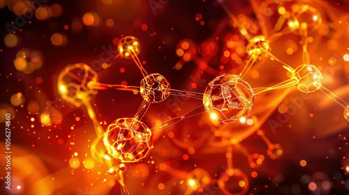 Obraz na płótnie Abstract Orange Molecular Structure with Bokeh Lights w salonie