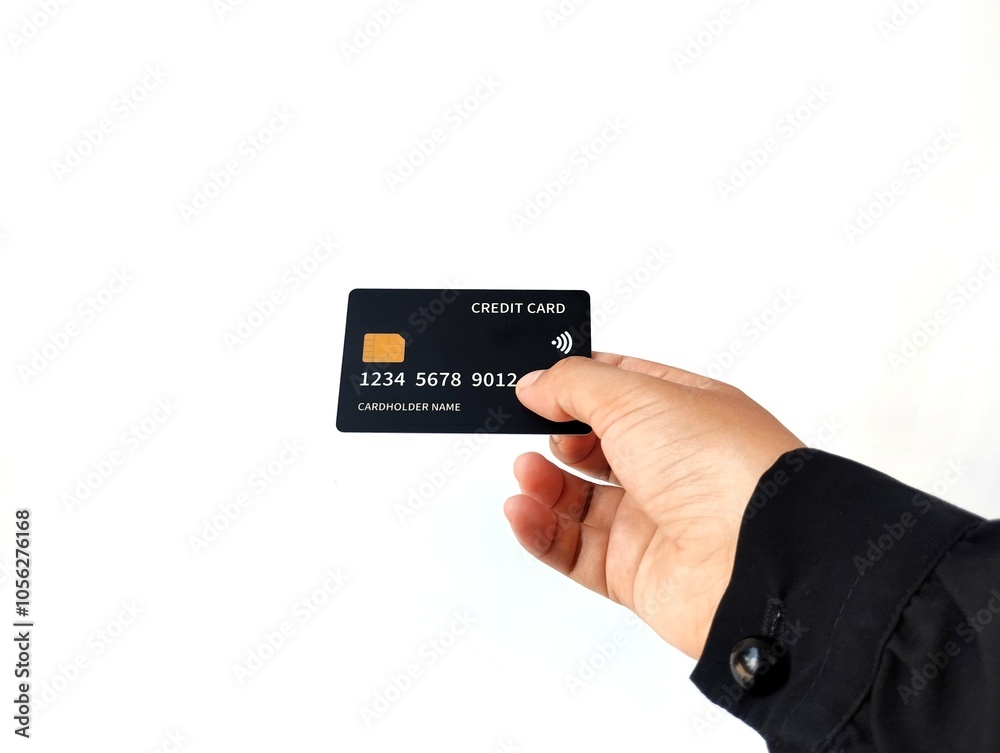 Hand Holding Black Credit Card isolated on white background Hand Holding Black Credit Card isolated on white background