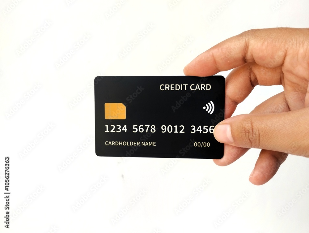 Hand Holding Black Credit Card isolated on white background Hand Holding Black Credit Card isolated on white background
