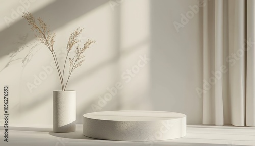 Minimal white podium for clean and simple product presentations, rendered in 3D.