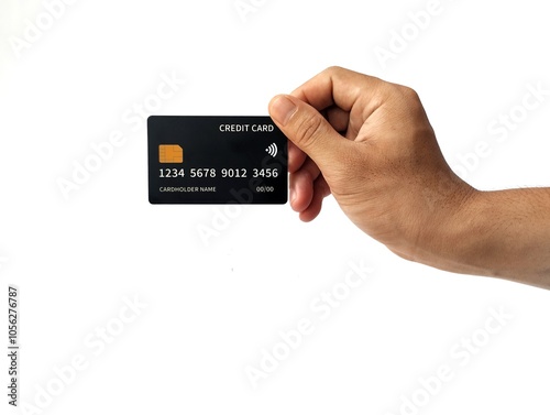 Hand Holding Black Credit Card isolated on white background 