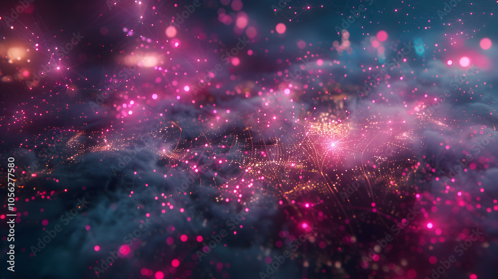 Fototapeta premium Digital Communication Network with Glowing Pink Nodes
