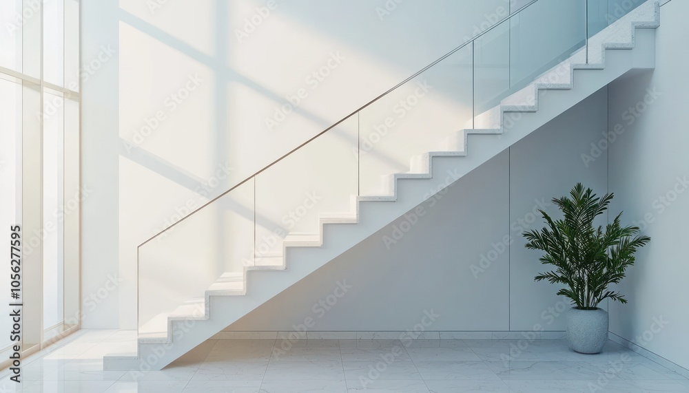 Minimalist and Sleek Staircase with a Minimalist Railing in a Modern Home Minimalist and Sleek Staircase with a Minimalist Railing in a Modern Home