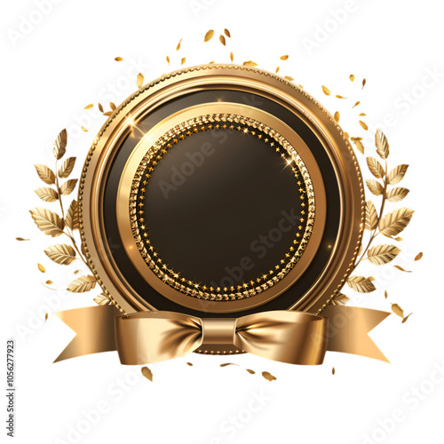 Golden and black award with ribbon