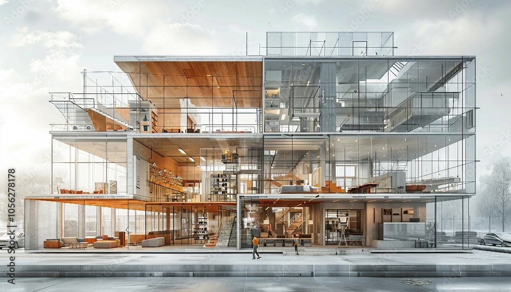Virtual Reality (VR) in Project Planning, scenario where architects and clients use VR headsets to explore a building design before construction begins. 