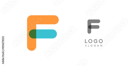 Soft rounded trendy logo, geometric colorful letter F with a modern tech feel, playful monogram design for corporate identity, creative branding, logotype template. Vector logotype