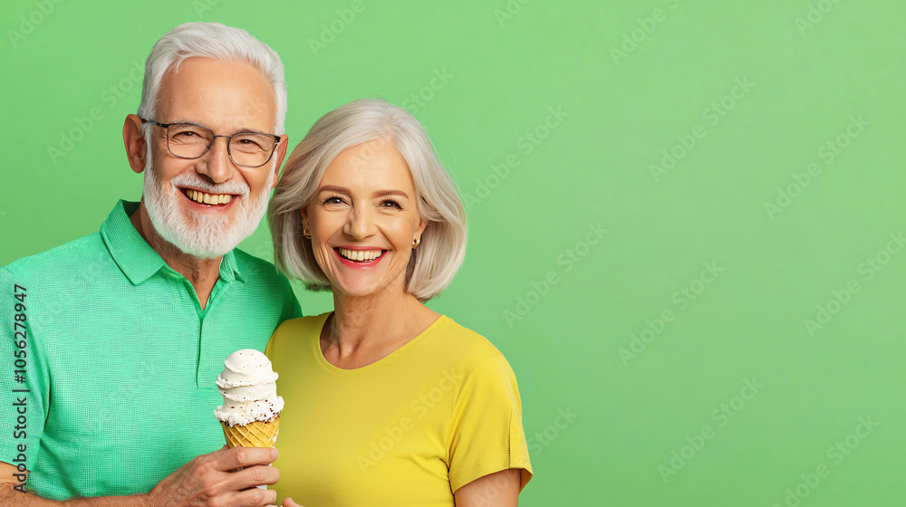 an older couple joyfully eating ice cream together an older couple joyfully eating ice cream together